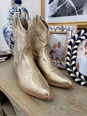 ShuShop Gold Kids Western Cowboy Boots